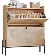 IRONCK Shoe Cabinet Storage with 2 Flip Drawers, Free Standing Wooden Shoe Storage Organizer Cabi...