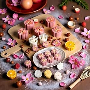 Transform your baking with this elegant hand press mooncake mold featuring