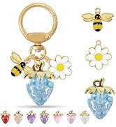 ANHBKAR Strawberry Bag Charm with Flower & Bee for Handbags or Wallet - Cute Strawberry Keychain ...