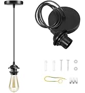 LYOOWNG Black Pendant Light Kit, Vintage Hanging Light Cord, E26 E27 Ceiling Pendant Light Fixtur...