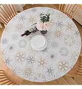 LIBERECOO Round Fitted Vinyl Tablecloth Waterproof Elastic Edged Table Cloth - Fireworks -Plastic...
