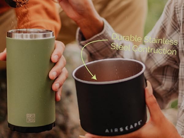 airscape canister and brutrek steel toe coffee brewing