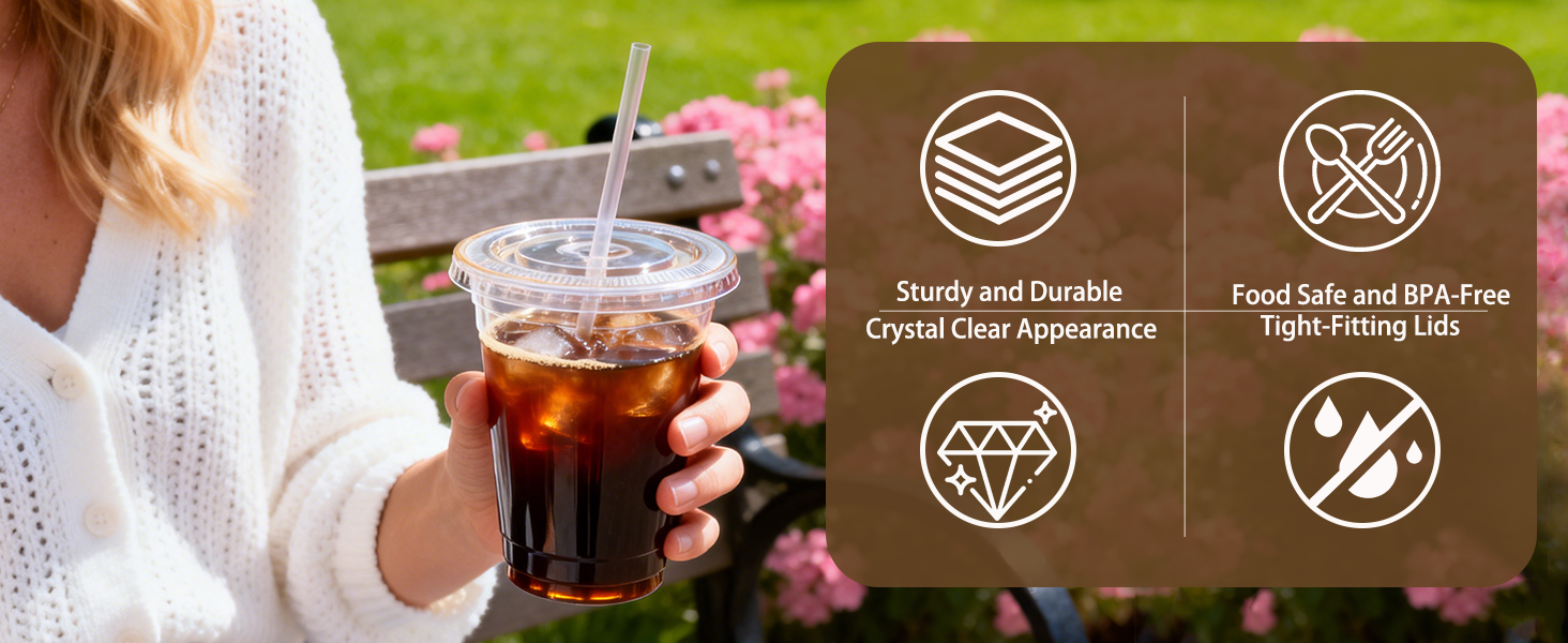 disposable clear plastic iced coffee cups with lids Straws 16oz 20oz Cold Juice Drinks Smoothie