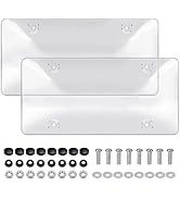 License Plate Protector Cover, Durable Plastic Front/Rear Tinted License Plate Protector with Scr...