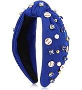 BAHABY Baseball Headbands for Women Crystal Baseball Embellished Wide Top Knot Headband for Women...
