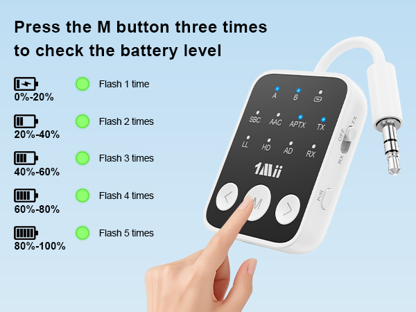 bluetooth transmitter with battery level