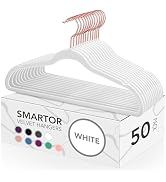 Smartor White Velvet Hangers - 50 Pack, Felt Hangers Non Slip with Rose Gold Hook, Heavy Duty Fel...