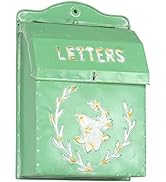 Red Co. 10.5” x 15” Farmhouse Letters Embossed Metal Wall-Mount Mailbox, Distressed Mint Green