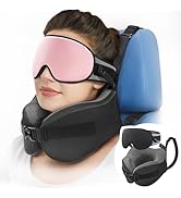 YFONG Travel Pillow for Long Flight Airplanes, Head Strap Combo with 3D Contoured Eye Mask for Sl...