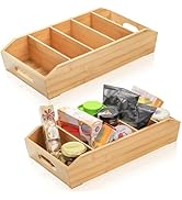 Pumtus 2 Pack Bamboo Pantry Organizers, Storage Bin with Removable Dividers, Divided Snack Oragni...