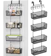 HapiRm Over The Door Organizer - Hanging Door Organizer with 4 Metal Large Capacity Baskets and A...