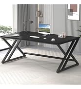 LVB 70.8" Black Computer Desk, Large Industrial Pc Study Home Office Desk, Long Modern Wood Gamin...