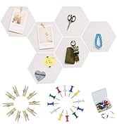 YOUDEFUL 6Pcs White Hexagon Bulletin Board Strips,White Felt Pin Board Bar Strips with 50 Pushpin...
