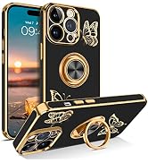 BENTOBEN iPhone 14 Pro Max Case with Ring Holder, Butterfly Design Women Girl Phone Case Slim Fit...
