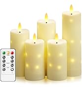 kakoya Outdoor Waterproof Flickering Flameless Candles with Timer,5Pcs Battery Operated LED Pilla...