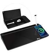 Varhomax Glass Desk Whiteboard Black with Wireless Charger, Desktop Dry Erase White Board with St...