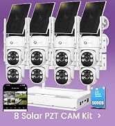xmartO Wire-Free Solar PTZ Security Camera Set, 10CH 4K Expandable WiFi 6 NVR with 8 * 4MP 2K Wir...