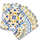 Coterie Blue and Yellow Floral Paper Cocktail Napkins (Set of 25) | Designer Cocktail Napkins for...