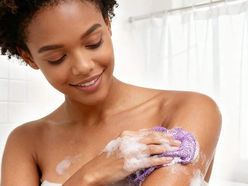 Deep cleansing shower accessory Premium nylon bath net sponge Travel size body exfoliator