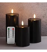 Girimax Black Flameless Pillar Candles with Remote, Flickering LED Wax Candles Battery Operated S...