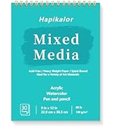 Sketch Book Mixed Media Pad - 9" x 12" Top Spiral Bound Sketch Pad, 30 Sheets 98lb/160gsm Acid-Fr...