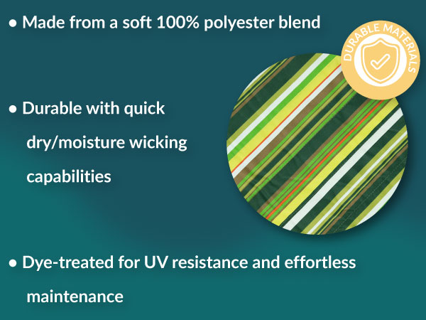 100% polyester blend durable with quick dry moisture wicking capabilities dye treated uv resistant