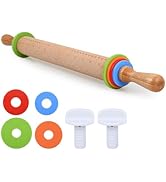 Victhur Rolling Pin with 4 Adjustable Thickness Rings and Long Handle 13.6 Inch Wooden Dough Roll...