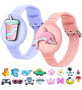 2-Pack Waterproof Airtag Bracelets for Kids – Soft Silicone Hidden GPS Tracker Wristband with Adj...