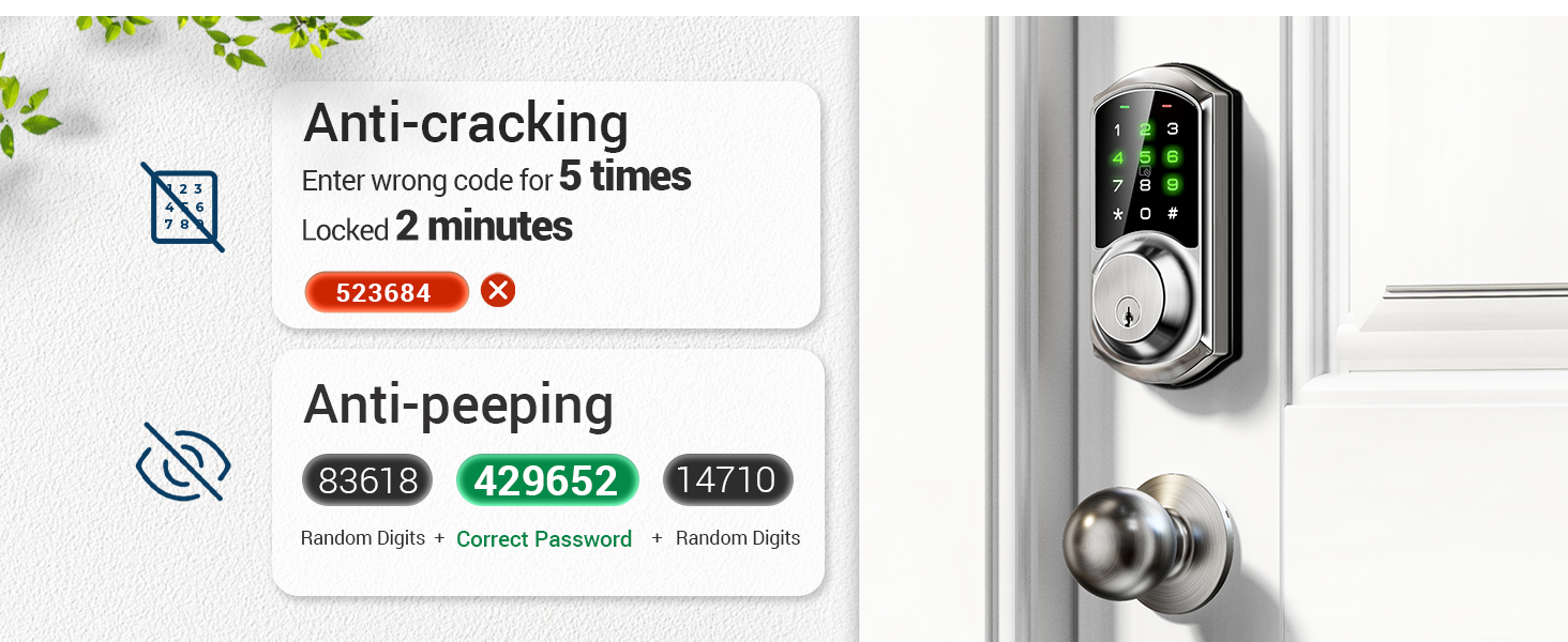 door locks for front door Anti-peep keypad prevent shoulder surfing