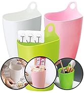 QUALIALL 3PCS Mini Desktop Holder,Busket,Trash Can with 3 Hooks, Hangable,Convenient Small Bins f...