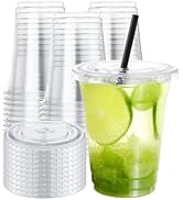 NEEBAKE 150 Sets 12 oz Plastic Cups With Lids - Disposable Plastic Cups for Party, Plastic Cups f...