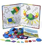 ZazzyKid Kids Magnetic Pattern Blocks Set: 216 PCS Geometric Shape Puzzles Tangram - STEM