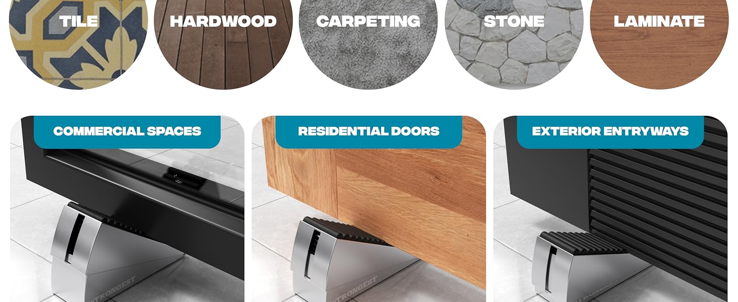 anti-slip rubber pads on both the top and bottom lock it firmly between your door and floor