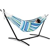 gafete Double Hammock with Stand for Outside, Upgraded Spreader Bar, Heavy Duty Space Saving Stee...