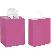 Oikss 50 Pack 10x5x13 Fuchsia Pink Kraft Paper Bags with Handles Bulk for Birthday Party Favors G...