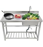 Stainless Steel Utility Sink, 1 Compartment Freestanding Stainless Steel Mini Sink, with 360° Rot...
