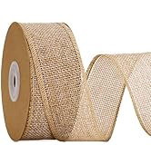 KINGLAKE Burlap Wired Edge Ribbon - 1 1/2 Inch x 10 Yards Natural Jute Ribbon for Gift Ribbon Bro...