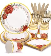 Floral Paper Plates Party Supplies-Gudvilla 168PCS Tea Party Plates Disposable Serve 24 Guests,Br...