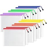 SUNEE Plastic Mesh Zipper Pouch 6x9 in (6 Colors, 12 Packs), Small Water-Resistant Zip Bag for Sc...