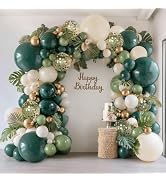 Green White Gold Balloons Arch Kit,Double Stuffed Dark Green Sage Dusty Olive Green Sand White Be...