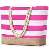 Becokan Beach Bags for Women Large Canvas Beach Tote Bag Beach Bags Waterproof Sandproof Swim Poo...
