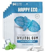 HAPPY ECO Sugar Free Natural Chewing Gum 6 Pack (84 Pieces) - Plastic Free, Xylitol Gum with Stev...