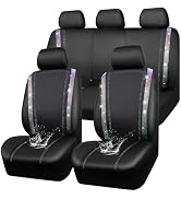CAR PASS Bling Diamond Car Seat Covers Full Set, Shining Rhinestone Waterproof Faux Leather, Rear...