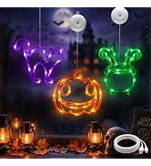 suddus Halloween Window Lights Orange Pumpkin, Green Cauldron & Violet Cat | 3 Pack Halloween Dec...