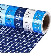 RUSPEPA Reversible Wrapping Paper Roll for Men Women, Mini Roll, Happy Birthday and Plaid Pattern...