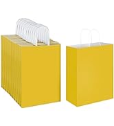 Oikss 100 Pack 10x5x13 Yellow Kraft Paper Bags with Handles Bulk for Birthday Party Favors Grocer...