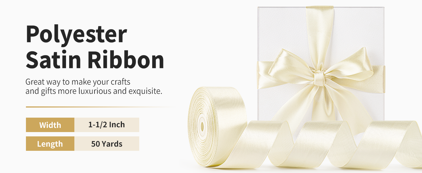 1-1/2 Inch Ivory Satin Ribbon