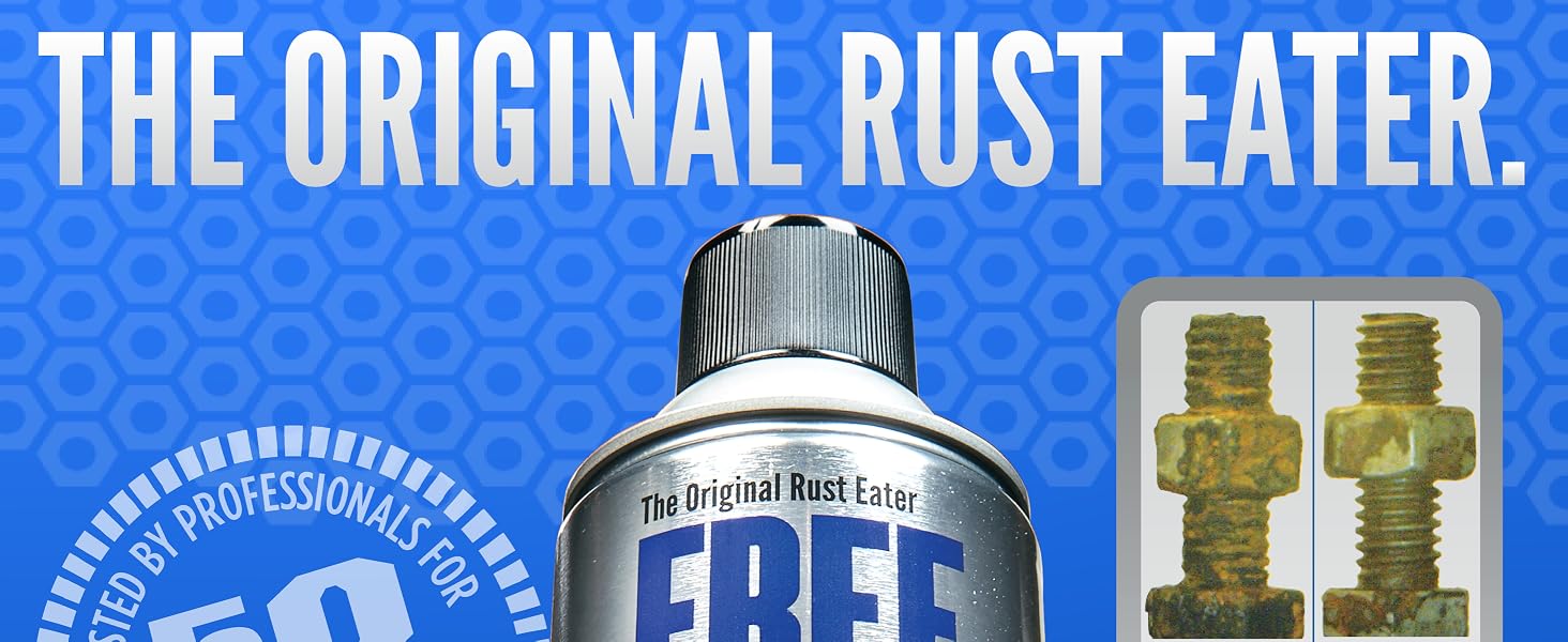 The original rust eater, trusted 50 years, with before/after bolt showing rust removed.