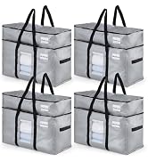 TAILI 2 Tier Extra Large Moving Bags, 4 Pack Silver Heavy Duty Totes For Storage with Visible Win...