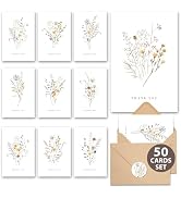 AUDREE Wildflower Thank You Cards with Envelopes (50 Pack 3.5" x 5.2") – Floral Thank You Notes w...